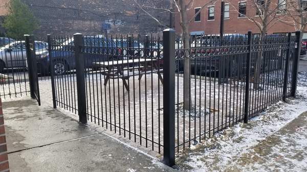 Custom steel patio fencing at Second Best Detroit