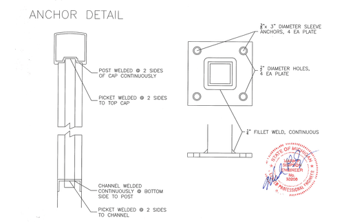 ACR4500 aluminum commercial railing system technical drawing