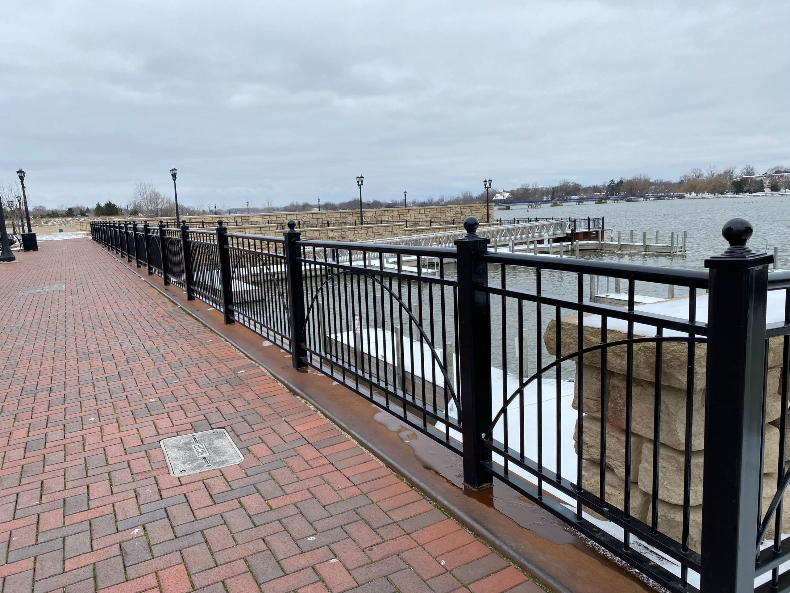 Custom metal (modified aluminum ACR4500®) guardrails at Uptown at River's Edge Riverwalk