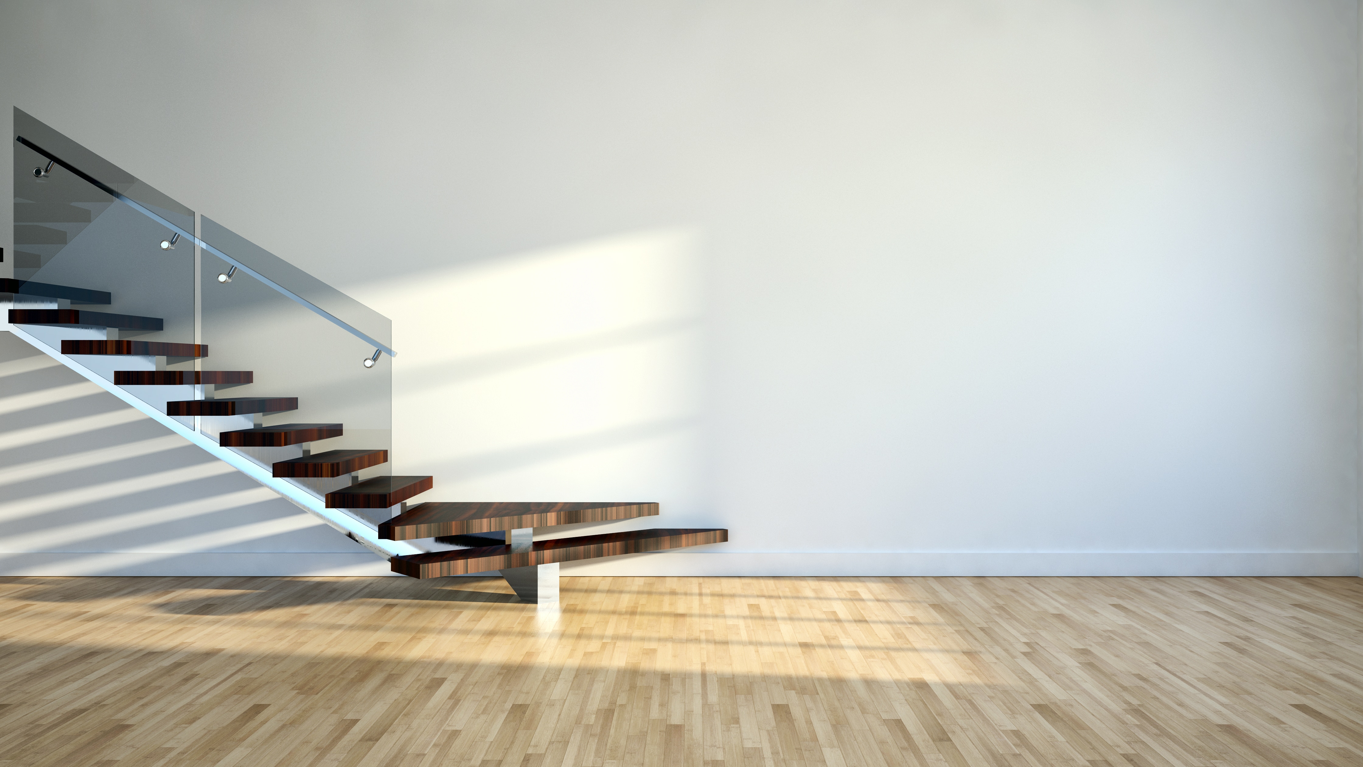 Custom metal, wood, and glass stringer stairs